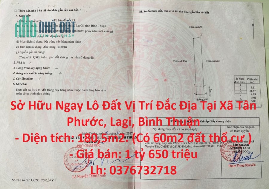 Sở Hữu Ngay Lô Đất Vị Trí Đắc Địa Tại Xã Tân Phước, Lagi, Bình Thuận