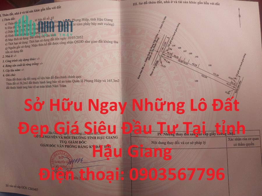 Sở Hữu Ngay Lô Đất Đẹp Giá Siêu Đầu Tư Tại  tỉnh Hậu Giang: