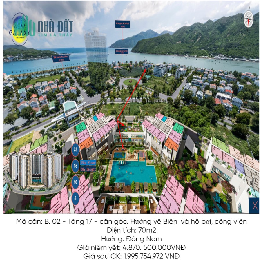Bán CH 70m2,căn góc view biển D/A New Galaxy Nha Trang với giá 1 tỷ 900 triệu. LH: 0833528383