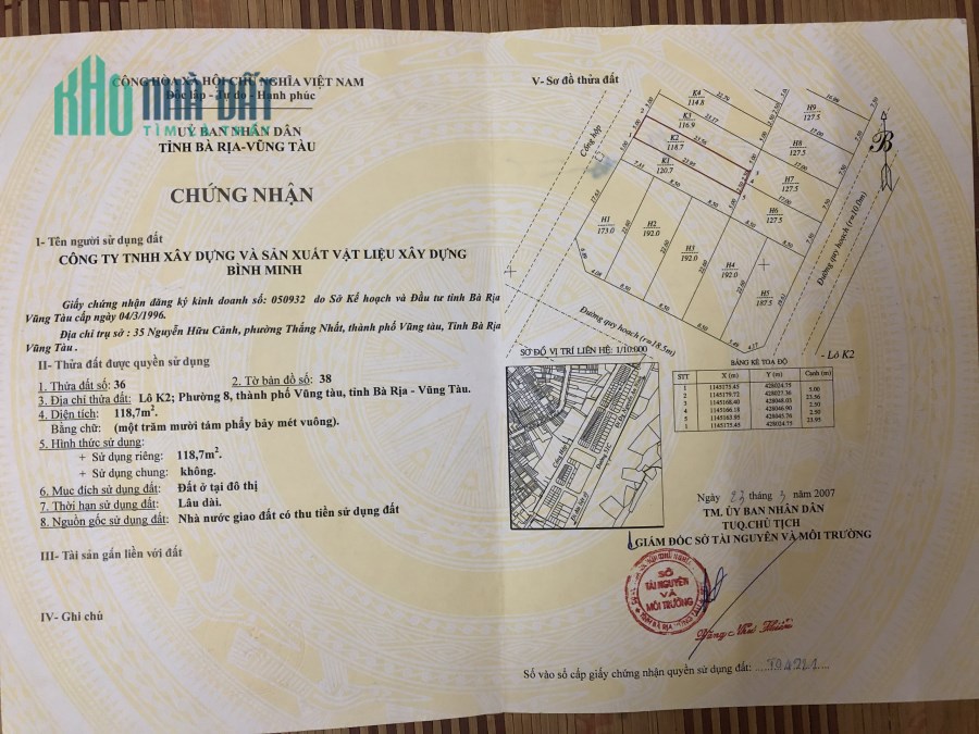 Bán Đất Mặt Tiền Đường Nguyễn Thị Minh Khai Diện Tích 119m Ngang 5m Hướng Tây Băc