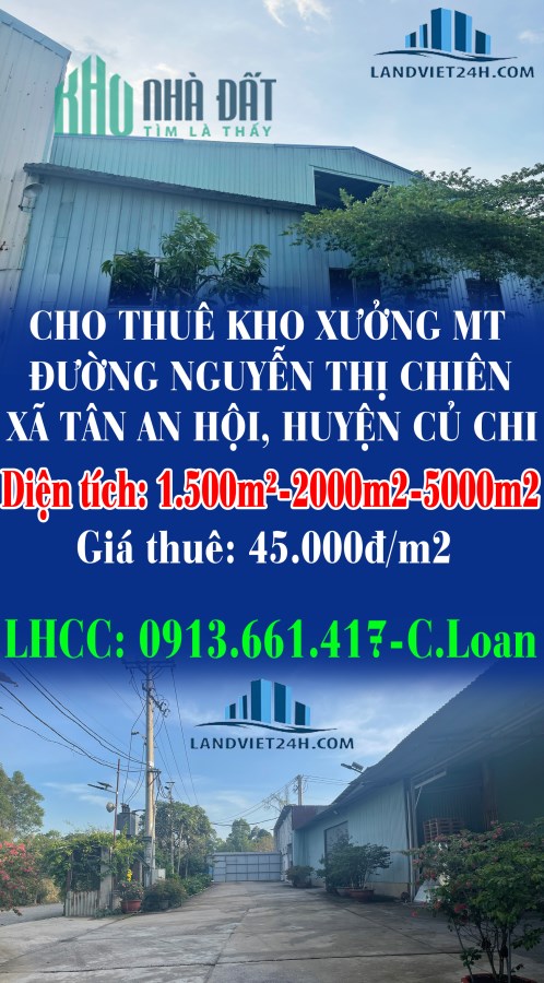 CHO THUÊ KHO XƯỞNG MẶT TIỀN ĐƯỜNG NGUYỄN THỊ CHIÊN, XÃ TÂN AN HỘI, HUYỆN CỦ CHI