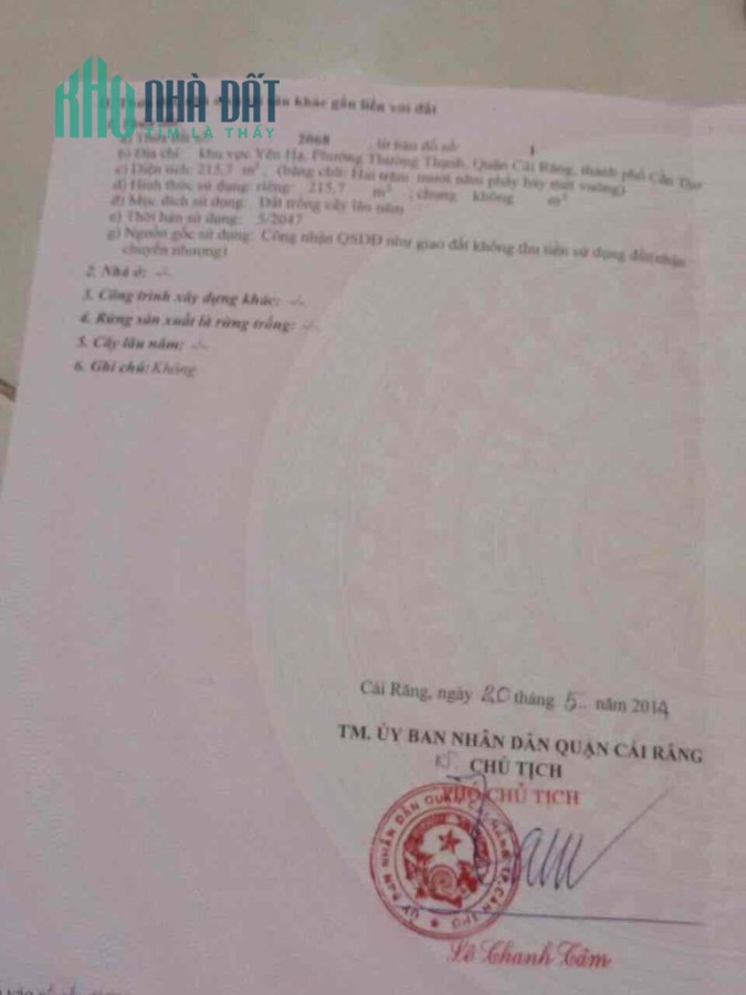 Bán Đất Khu Vực Yên Hạ – Thường Thạnh – Cái Răng