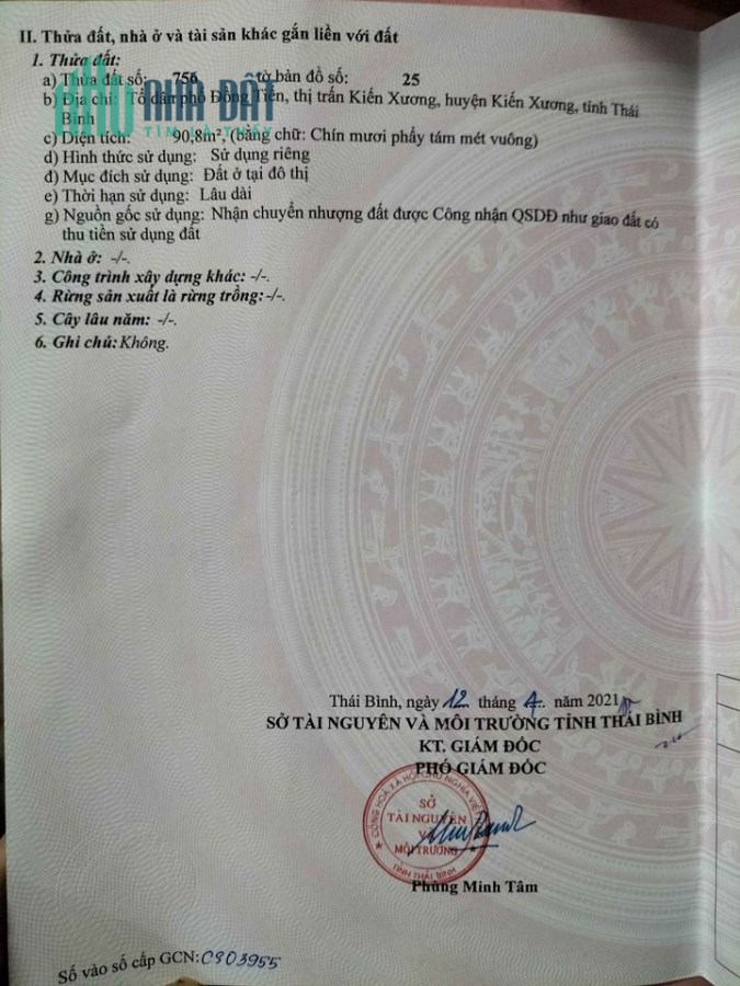 Chính chủ cần bán lô đất tại Thị Trấn Kiến Xương – Tỉnh Thái Bình