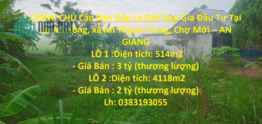CHÍNH CHỦ Cần Bán Gấp Lô Đất Đẹp Gía Đầu Tư Tại ấp An Hồng, xã An Thạnh Trung, Chợ Mới – AN GIANG