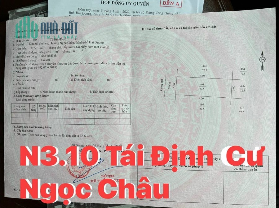 * Em bán cắt lỗ lô đất N3.10 hướng Tây trục đường to nhất khu Tái Định Cư Ngọc châu