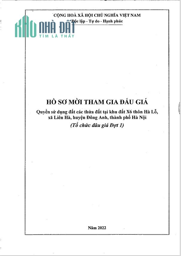 Thông báo đấu giá quyền sử dụng đất X6 thôn Hà Lỗ, xã Liên hà, huyện Đông Anh ( Đợt 1- 25 thửa)