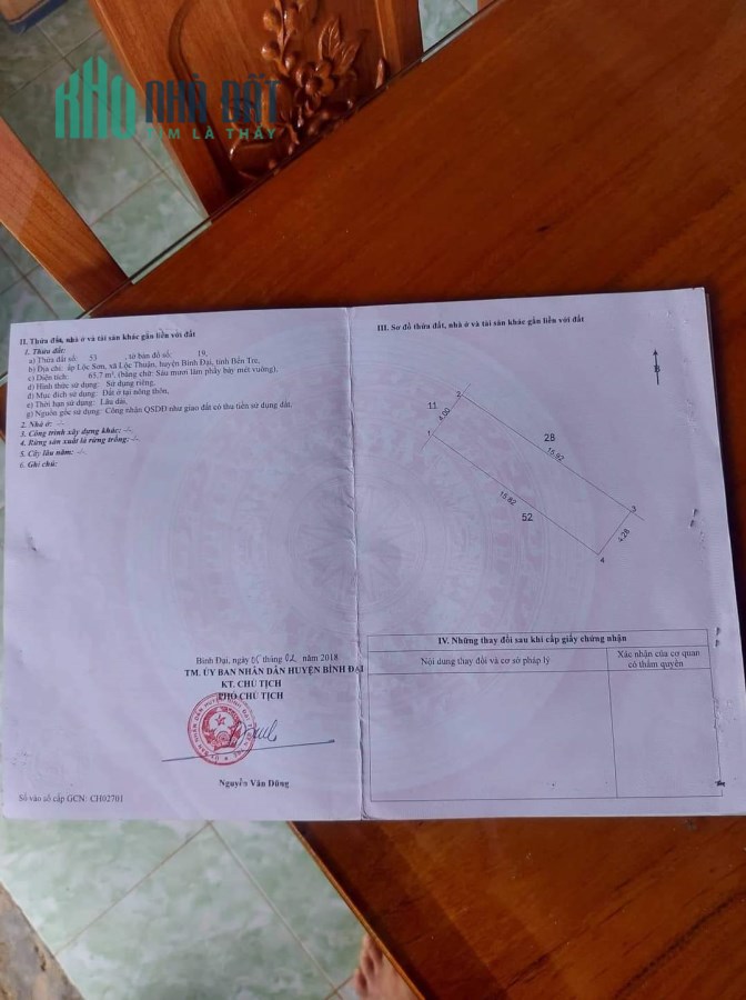 CẦN BÁN ĐẤT MẶT TIỀN ĐẸP NGAY CHỢ LỘC THUẬN, HUYỆN BÌNH ĐẠI, TỈNH BẾN TRE