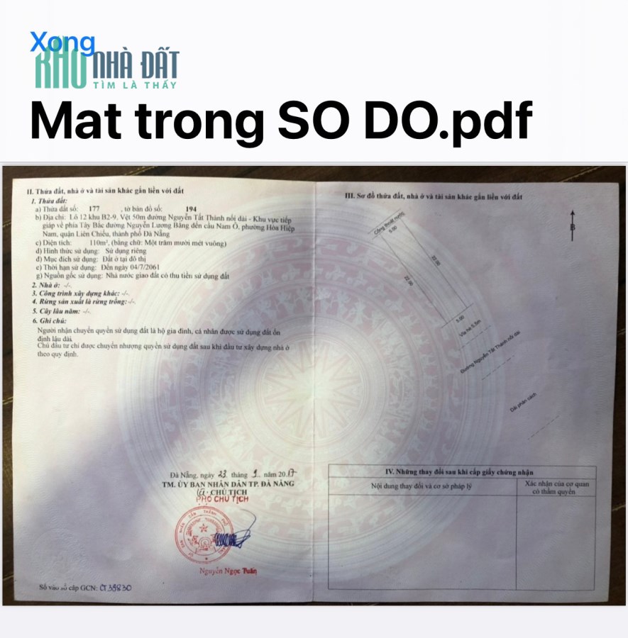 Bán đất Nguyễn Tất Thành - Hòa Hiệp Nam- Liên Chiểu- Đà Nẵng