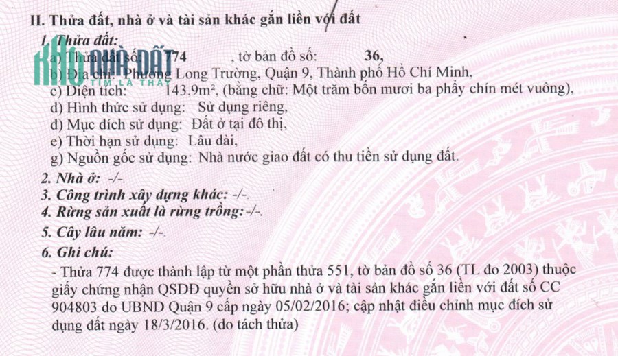 CHÍNH CHỦ CẦN BÁN ĐẤT NỀN Ở QUẬN 9 THÀNH PHỐ HỒ CHÍ MINH